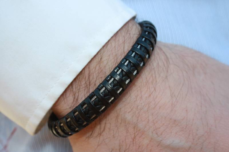 Lederarmband Herren | Leder Männer Armband Schwarz Magnetverschluss Edelstahl Handmade Geburtstagsgeschenk Geburtstag Vatertag von NahleOfficial