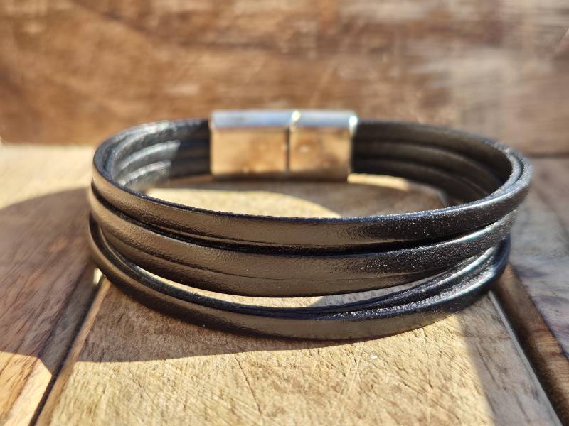 Lederarmband Herren | Leder Männer Armband Schwarz Magnetverschluss Edelstahl Handmade Geburtstagsgeschenk Geburtstag Vatertag von NahleOfficial