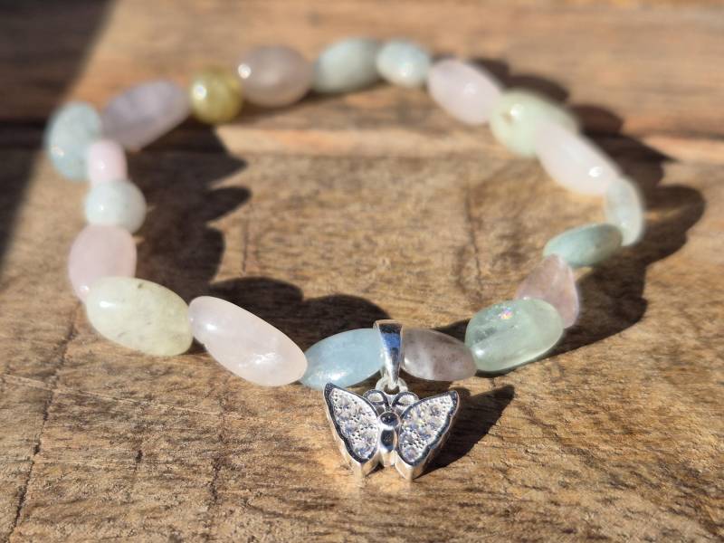 Morganit Armband 925 Silberanhänger Schmetterling | Bracelet Perlenarmband Geschenk Für Mutter Kind Geburtstagsgeschenk von NahleOfficial