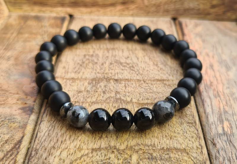 Obsidian Armband Elegantes Naturstein Partnerarmband Onyx Herren Damen Larvikit Perlenarmband Schwarz 8mm von NahleOfficial