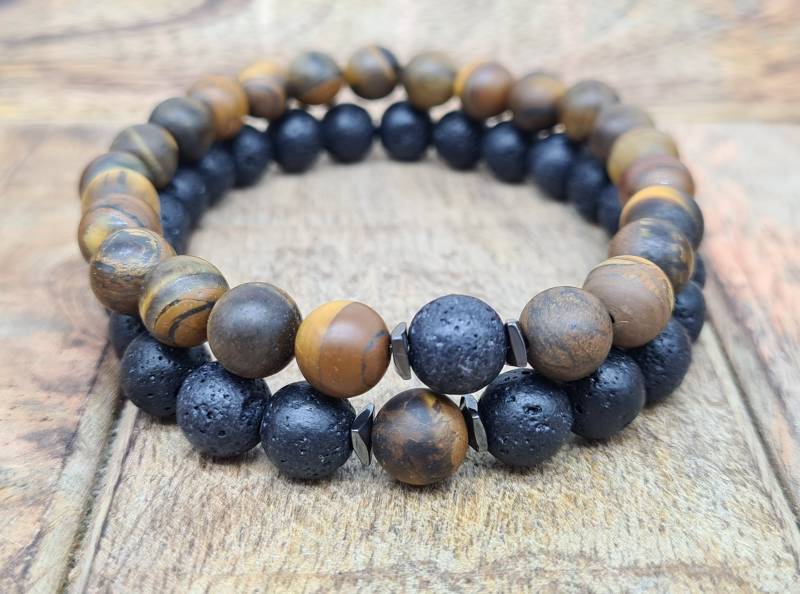 Partnerarmbänder/Partnerarmband Liebesarmbänder Mit Perlen Individueller Schmuck Frau Mann Tigerauge Lavastein Couple Armband Partner von NahleOfficial