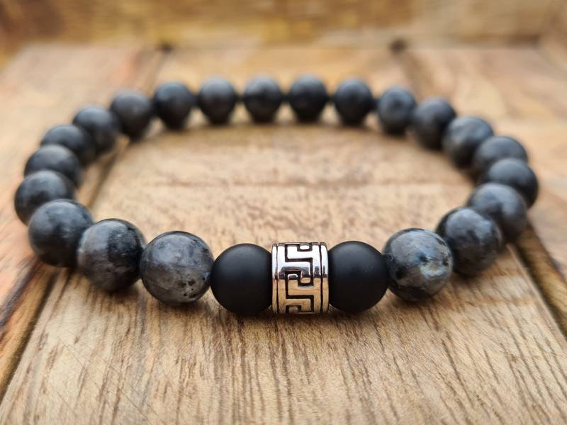 Perlenarmband Armband Naturstein Herrenarmband Larvikit Onyx Herrenschmuck Handgemachtes Geschenk Steinperlen Handmade Stretch-Armband von NahleOfficial