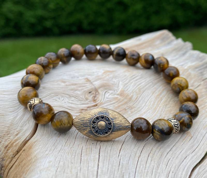 Tigerauge Armband Bronze Anhänger 8mm Frauen Männer Wikinger Viking Vintage Perlenarmband Geschenk Wikinger-Schmuck von NahleOfficial