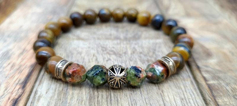 Tigerauge Armband Bronze Anhänger 8mm Frauen Männer Wikinger Viking Vintage Perlenarmband Geschenk Wikinger-Schmuck von NahleOfficial