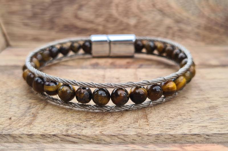 Tigerauge Armband | Geflochtenes Tigeraugen Naturstein Magnetverschluss Aus Edelstahl Geburtstagsgeschenk Inklusive Schmuckbox von NahleOfficial