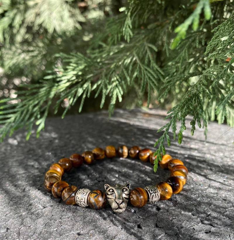 Tigerauge Löwe Tiger Armband Naturstein Herren Damen Leopard Perlenarmband Braun 8mm von NahleOfficial
