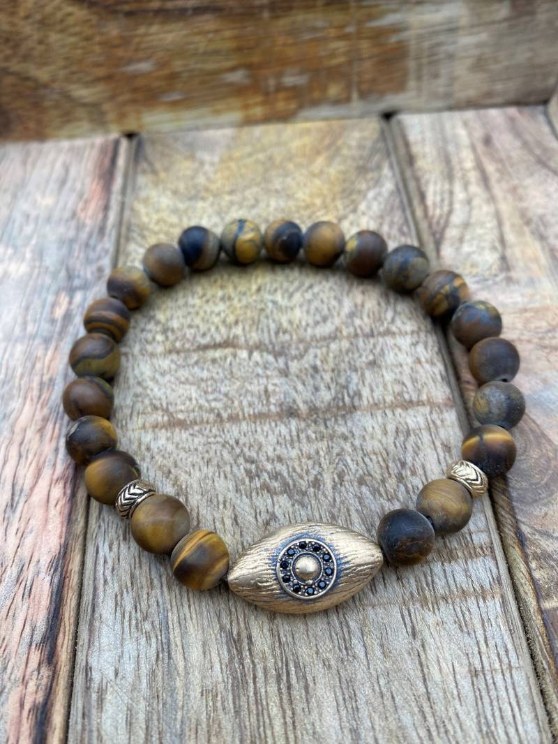 Tigerauge Matt Armband Bronze Anhänger 8mm Frauen Männer Wikinger Viking Vintage Perlenarmband Geschenk Wikinger-Schmuck von NahleOfficial