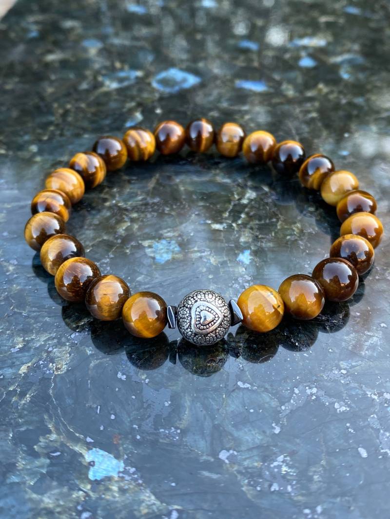 Tigeraugen Armband- Naturstein - Armband Tigerauge -Damen Herren Herz Geburtstagsgeschenk- Mit Garantie von NahleOfficial