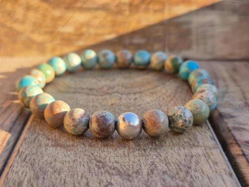 Variscit Armband 925 Silber Perle Naturstein Perlenarmband Damen Herren Variscite 8mm Freundschaftsarmband Geschenk Für Frau Mann von NahleOfficial