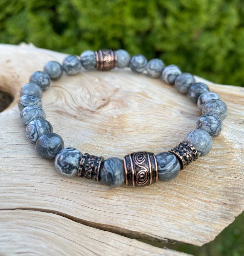 Wikinger Armband 8mm Jaspis Viking Männer Vintage Perlenarmband Handgemachtes Geschenk Wikinger-Schmuck von NahleOfficial