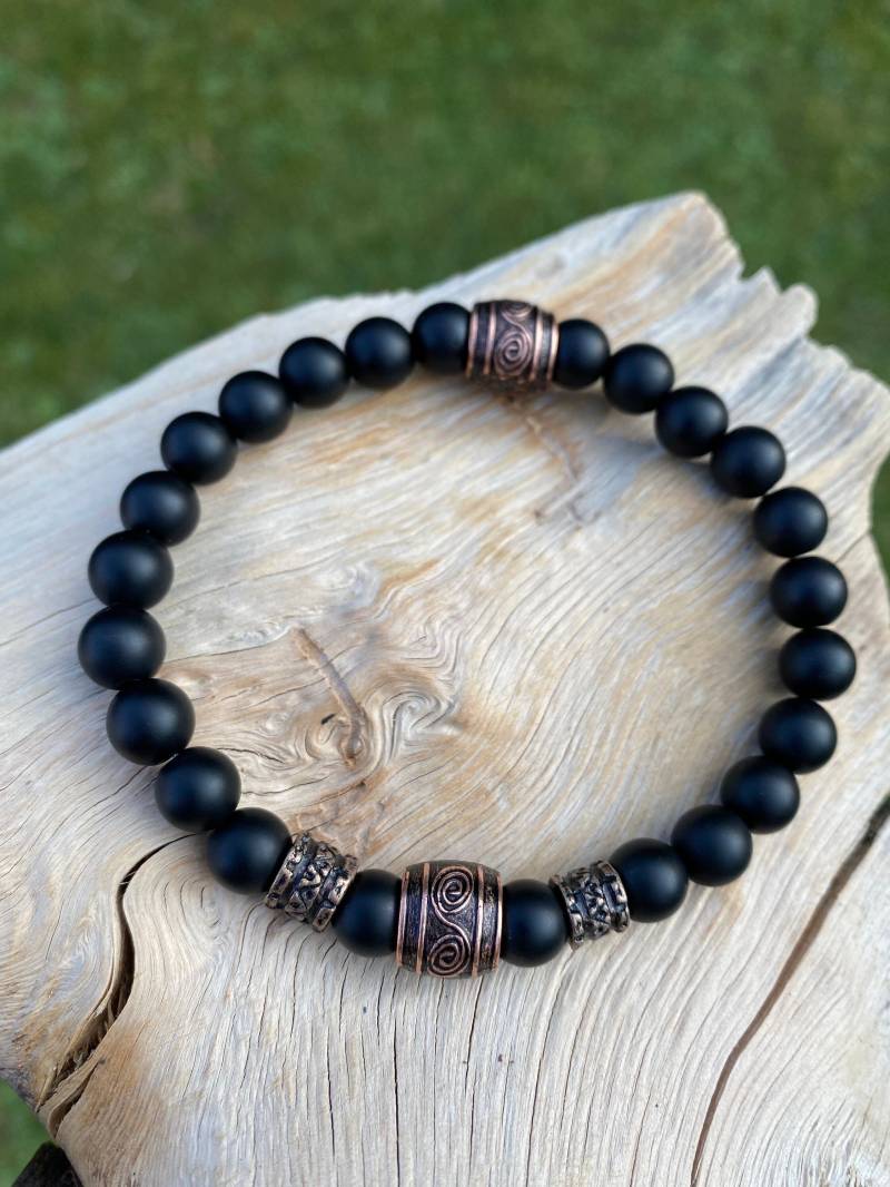 Wikinger Armband 8mm Onyx Viking Männer Vintage Perlenarmband Handgemachtes Geschenk Wikinger-Schmuck von NahleOfficial