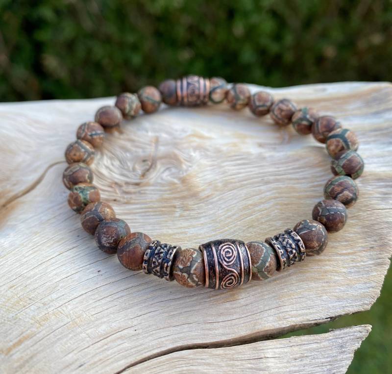 Wikinger Armband 8mm Tibet Achat Viking Männer Vintage Perlenarmband Handgemachtes Geschenk Wikinger-Schmuck von NahleOfficial