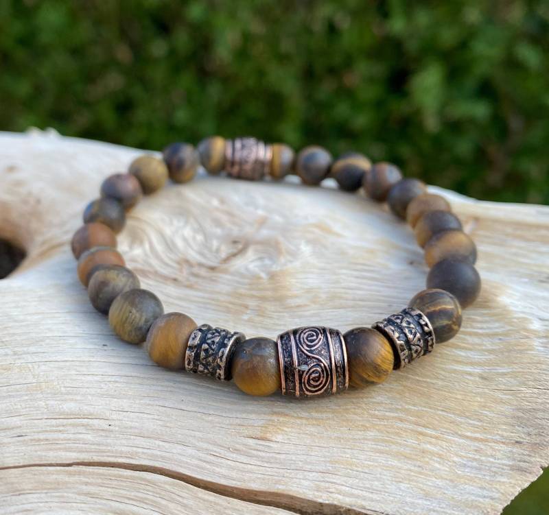 Wikinger Armband 8mm Tigerauge Viking Männer Vintage Perlenarmband Handgemachtes Geschenk Wikinger-Schmuck von NahleOfficial