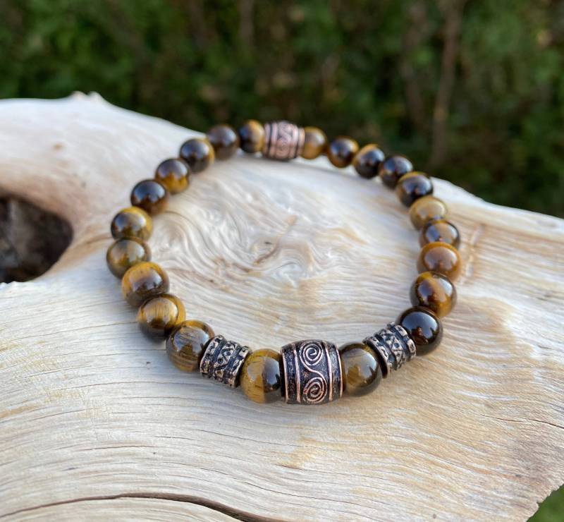 Wikinger Armband 8mm Tigerauge Viking Männer Vintage Perlenarmband Handgemachtes Geschenk Wikinger-Schmuck von NahleOfficial