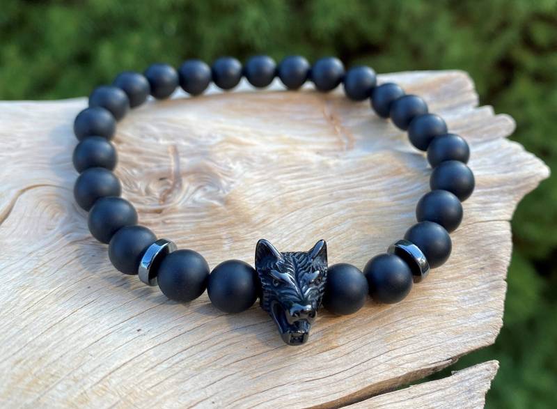 Wolf Armband | Wikinger Perlenarmband Onyx Tier Partnerarmband 8mm Geschenk Für Frau Und Mann Viking von NahleOfficial