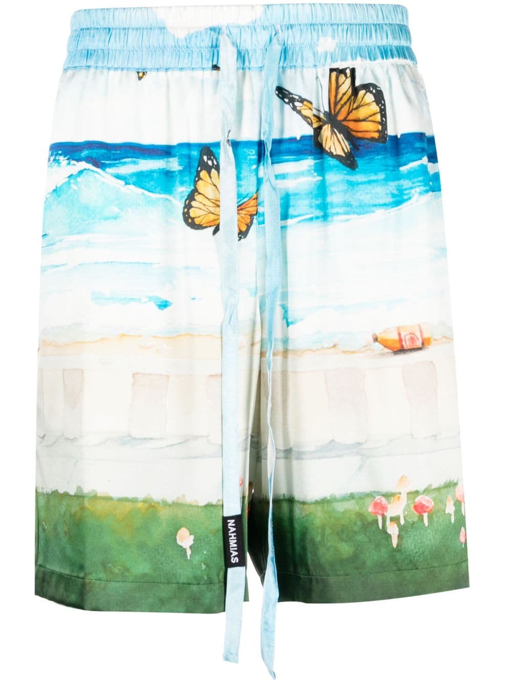 Nahmias Butterfly Beach Shorts aus Seide - Blau von Nahmias