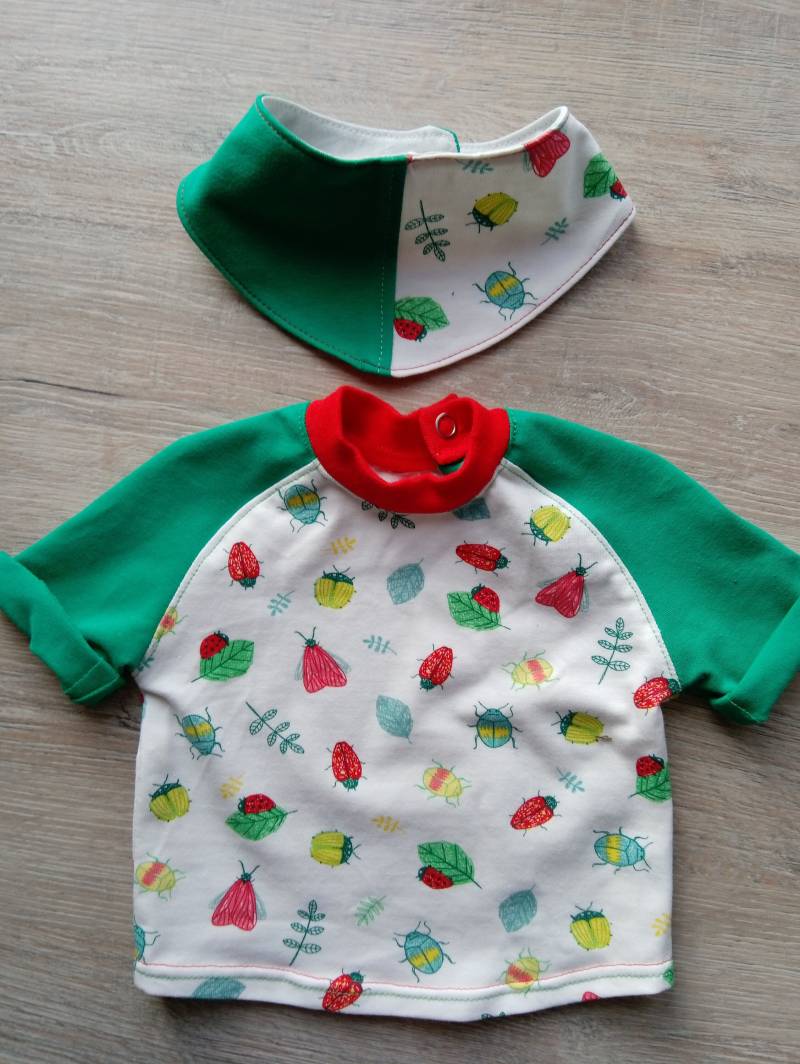 Babypulli Halstuch Weiß Grün Rot Größe 56/62 von NahtlosVonMaria