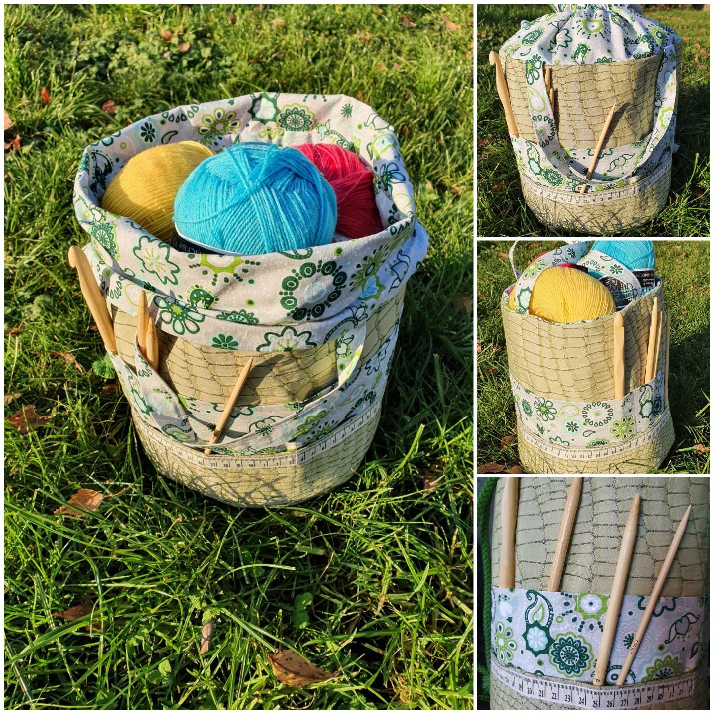 Grosse Projekttasche Mit Aussentaschen Und Kordelzug von NahtundMasche