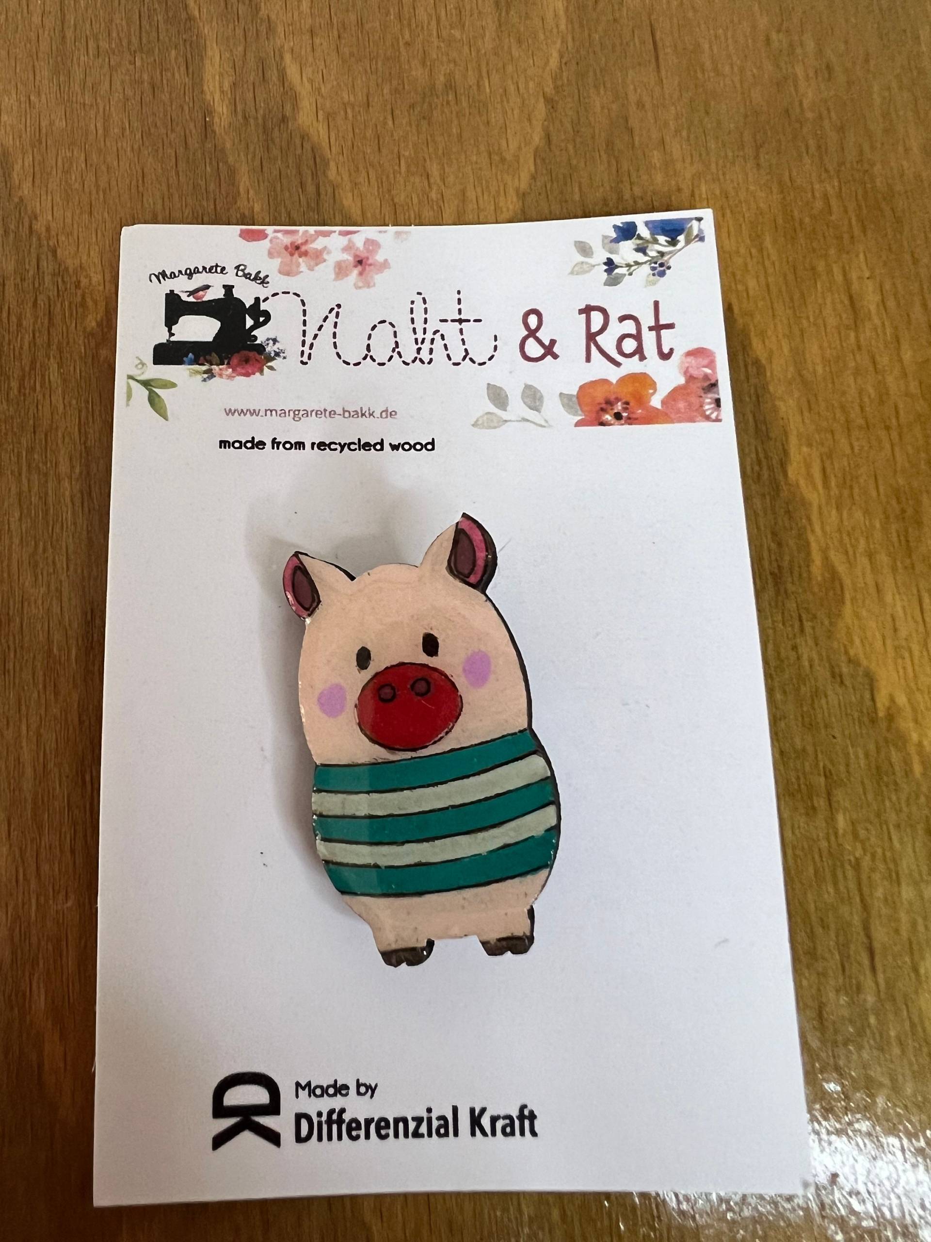 Brosche Schweinchen Blau von NahtundRat