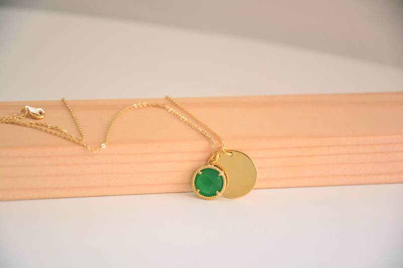 Goldene Halskette, Halskette Mit Stein - Und Medaillon-Anhänger, Goldgefüllte Medaillon-Halskette, Feine Scheiben-Halskette, Stein-Halskette von NaiaCreations