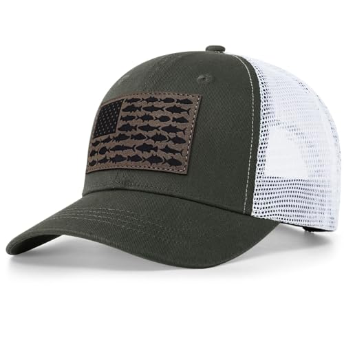 Trucker-Hüte mit amerikanischer Fischflagge, Angelgeschenke für Herren, Outdoor-Snapback-Angelhüte, perfekt für Camping und den täglichen Gebrauch, 03. Leder, Fischgrau, Grün, Einheitsgr��e Trucker-Hüte mit amerikanischer Fischflagge, Angelgeschenke für Herren, Outdoor-Snapback-Angelhüte, perfekt für Camping und den täglichen Gebrauch, 03. Leder, Fischgrau, Grün, Einheitsgr��e von Naicissism