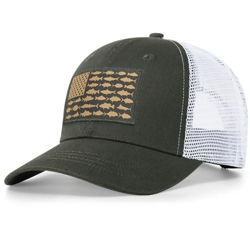 Trucker-Hüte mit amerikanischer Fischflagge – Angelgeschenke für Männer – Outdoor Snapback Angelhüte perfekt für Camping und den täglichen Gebrauch, 04. Olivgrün, Einheitsgröße Trucker-Hüte mit amerikanischer Fischflagge – Angelgeschenke für Männer – Outdoor Snapback Angelhüte perfekt für Camping und den täglichen Gebrauch, 04. Olivgrün, Einheitsgröße von Naicissism