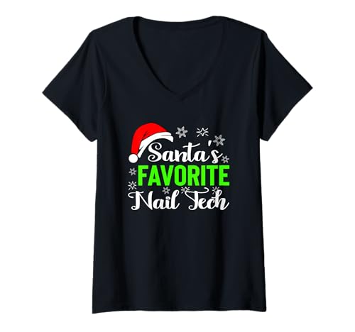 Damen Nail Tech Geschenk Beauty Make-up Weihnachtsmann Weihnachten Geschenke T-Shirt mit V-Ausschnitt von Nail Tech Santa Christmas Party Gift Accessories