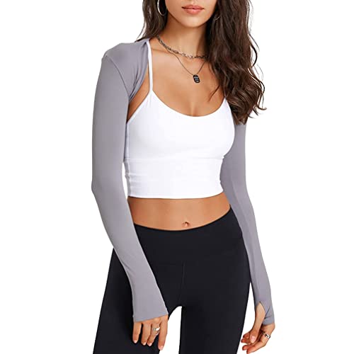 Naileksi Damen Workout Open Front Bolero Shrug Crop Top Langarm Solid Slim Fit Casual Cropped Cardigan Yoga Sommer, GRAU, Klein von Naileksi