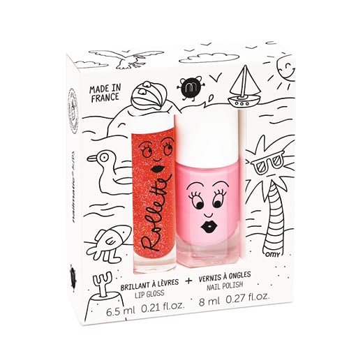 Nailmatic Kids Holidays Set Kinderlack + Lip Gloss Kind Fruchtig - Ungiftiger Nagellack für Mädchen - Rosa Lack + Natürlicher Lippenglanz Erdbeere - Ab 5 Jahre von Nailmatic