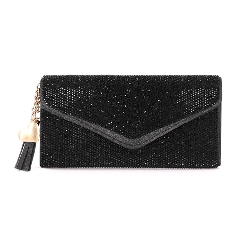 Naimo Bling Strass Geldbörse Multi Kartenhalter Große Kapazität Umschlag Kristall Diamant Clutch Geldbörse Geldbörse für Frauen, Schwarz von Naimo