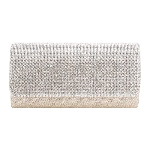 Naimo Clutch mit Klappe, schillernd, mit abnehmbarer Kette, Champagner-Wellen, Einheitsgröße von Naimo