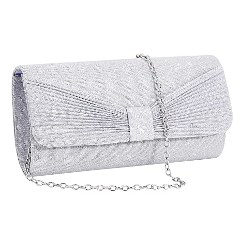 Naimo Damen Clutch Clutch Abendtasche mit Schleife Umhängetasche Elegante Handtasche Kleine Clutch für Hochzeit Abschlussball Party, silber / schwarz von Naimo