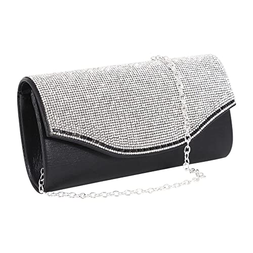 Naimo Damen Clutch Strass Abendtasche Umhängetasche Crossbody Kette Umschlag Schulter Tasche für Party Bankett, Schwarz von Naimo