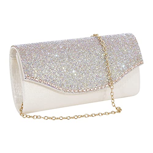 Naimo Damen Clutch Strass Abendtasche Umhängetasche Crossbody Kette Umschlag Schulter Tasche für Party Bankett, beige von Naimo