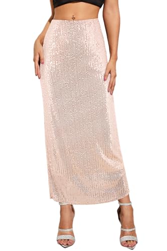 Naimo Damen Glitzer Pailletten Rock Hohe Taille Bleistiftrock Bodycon Maxi Skirt Hochzeit Party Lang Rock von Naimo