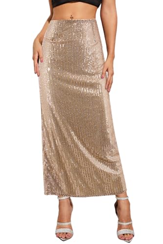 Naimo Damen Glitzer Pailletten Rock Hohe Taille Bleistiftrock Bodycon Maxi Skirt Hochzeit Party Lang Rock von Naimo