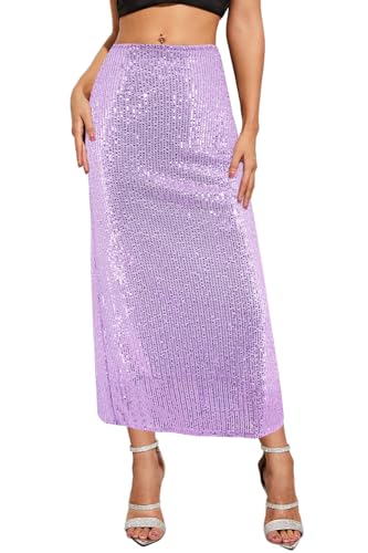 Naimo Damen Glitzer Pailletten Rock Hohe Taille Bleistiftrock Bodycon Maxi Skirt Hochzeit Party Lang Rock von Naimo