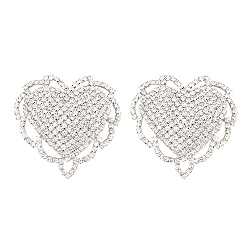Naimo Damen Herz Nippelabdeckung Glitzer Strass Brustwarzenabdeckung Selbstklebend Wiederverwendbare Nippel Cover Nippelpads Pasties Brust Aufkleber von Naimo