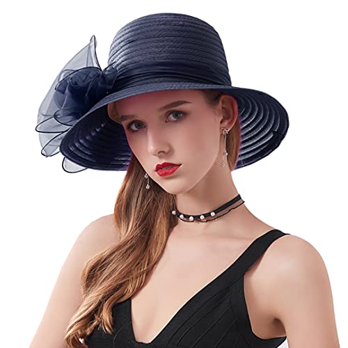 Naimo Damen Hut Organza Kirche Kentucky Derby Fascinator breite Krempe Blume Braut Hut Tea Party Hochzeit Sonnenhüte, blau, One size von Naimo