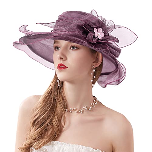 Naimo Damen Kentucky Derby Hut Eleganter Organza Hut Fascinator Breite Krempe Sonnenhut Tea Party Hochzeit Kirche Sommerhut von Naimo