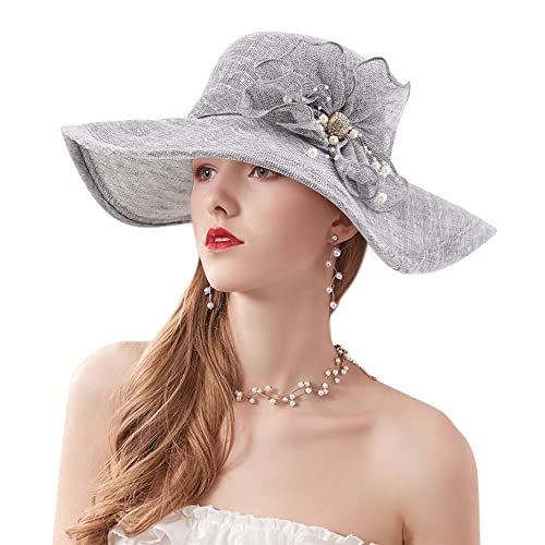 Naimo Damen Kirche Kentucky Derby Fascinator Hut Elegante Blumen Organza Breite Krempe British Tea Party Hochzeit Sonnenhut von Naimo