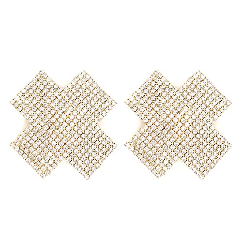 Naimo Damen Kreuzform Nippelabdeckung Glitzer Strass Brustwarzenabdeckung Selbstklebend Wiederverwendbare Nippel Cover Nippelpads Sexy Pasties Aufkleber von Naimo