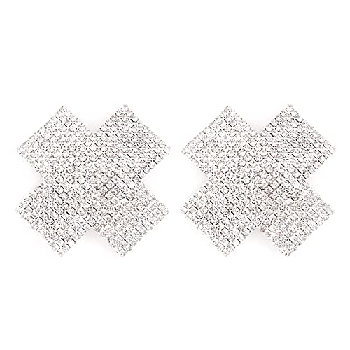 Naimo Damen Kreuzform Nippelabdeckung Glitzer Strass Brustwarzenabdeckung Selbstklebend Wiederverwendbare Nippel Cover Nippelpads Sexy Pasties Aufkleber von Naimo