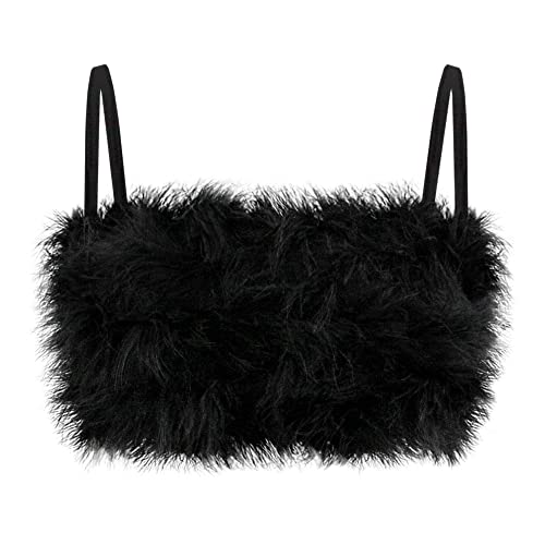 Naimo Damen Kunstpelz Crop Top Ärmellos Spaghettiträger Tank Tops Fuzzy Fluffy Bandeau Weste Cami Party Rave Outfits von Naimo