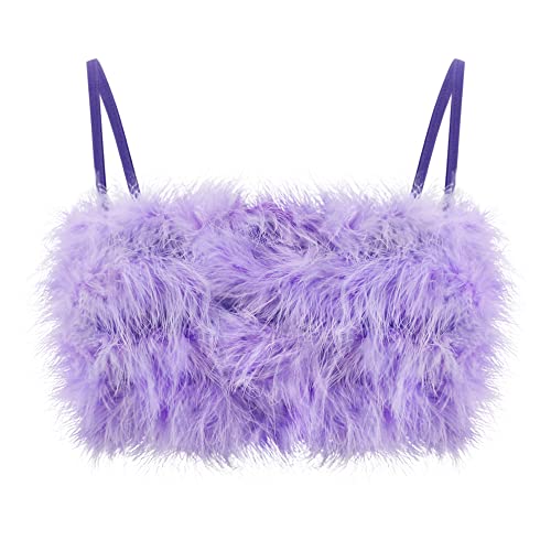 Naimo Damen Kunstpelz Plüsch Crop Top Ärmellos Spaghettiträger Flauschiger Tank Tops Cami Weste Bandeau Party Clubwear von Naimo
