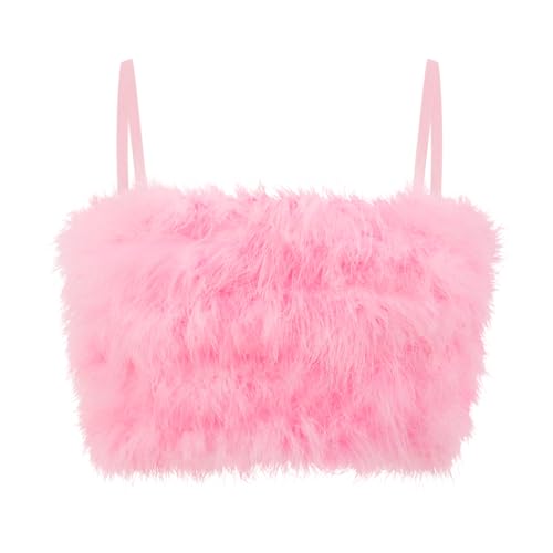 Naimo Damen Kunstpelz Plüsch Crop Top Ärmellos Spaghettiträger Flauschiger Tank Tops Cami Weste Bandeau Party Clubwear von Naimo