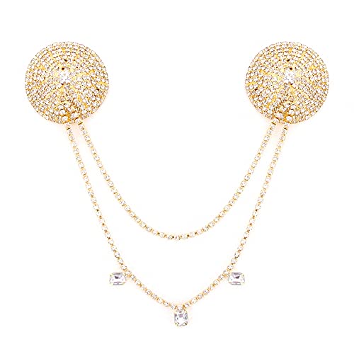 Naimo Damen Nippel Cover Strass Nippelabdeckung Glitzer Wiederverwendbare Selbstklebende Brust Aufkleber Rave Pasties mit Kette von Naimo