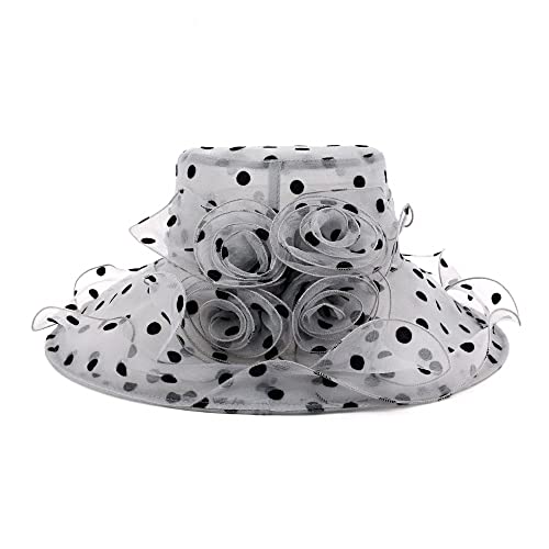 Naimo Damen Organza Hut Blumen Fascinator Hut Breite Krempe Kentucky Derby Sommerhut Brauthut Kirche Tea Party Hochzeit Sonnenhut von Naimo