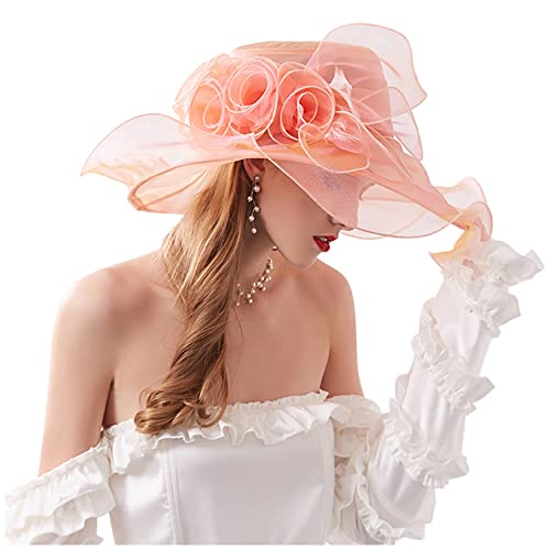 Naimo Damen Organza Kirche Kentucky Derby Fascinator Hut Elegante Blumen Sommerhut Breite Krempe Braut Hochzeit Sonnenhut von Naimo