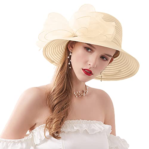 Naimo Damen Organza Kirche Kentucky Derby Fascinator Hut Elegante Schleife Breite Krempe Brauthut Tea Party Hochzeit Sonnenhut von Naimo